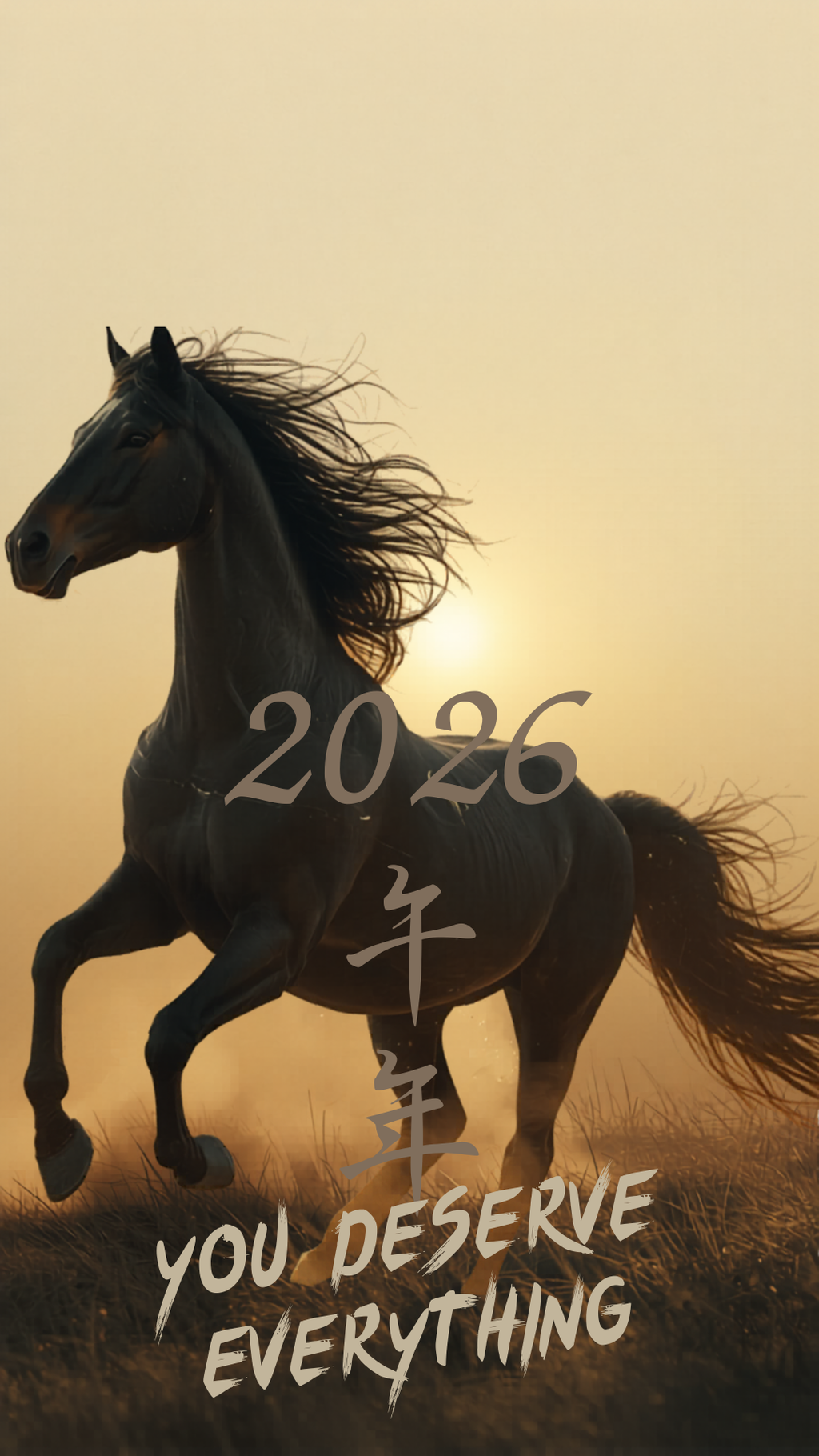 Golden Desert Galloping Horse - Powerful close-up gallop at sunset, 2026 Year of the Horse - Phone wallpaper