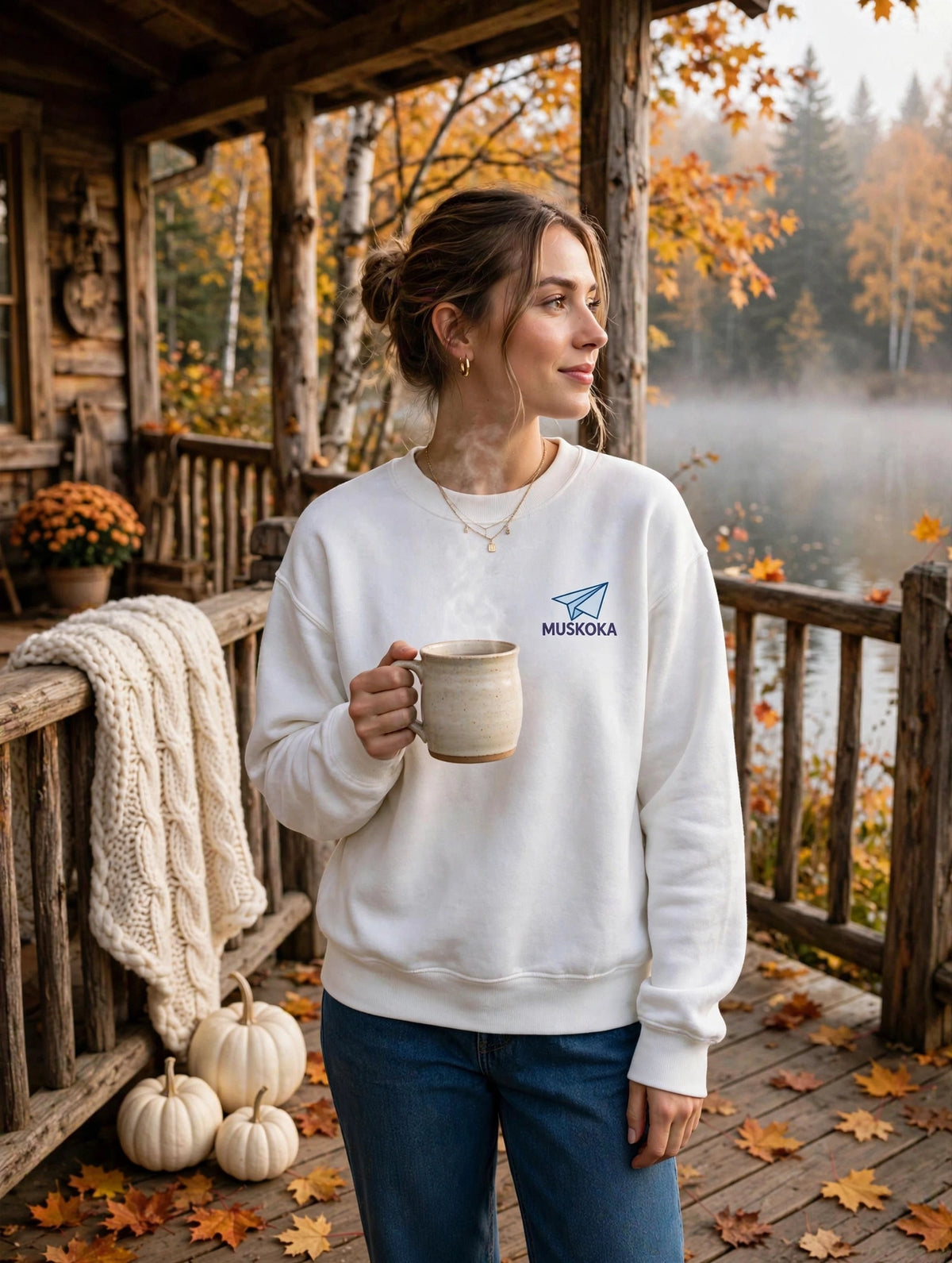 Muskoka Crew - Sweat-shirt avion en papier origami | Pull vintage style cottage | Vie au bord des lacs de l'Ontario