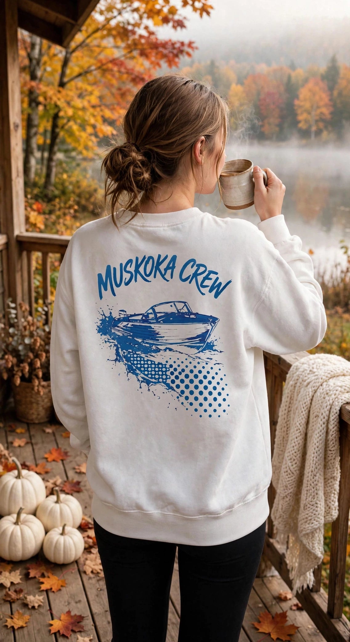 Sweat-shirt Muskoka Crew | Graphisme de bateau vintage, cadeau de pull style chalet de l'Ontario